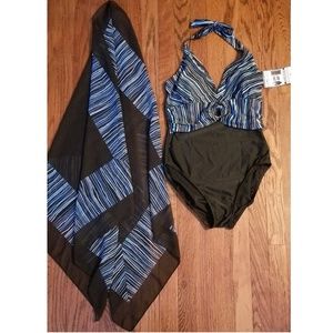 Safari Stripe Tummy Control 1 piece + Cover Up 10